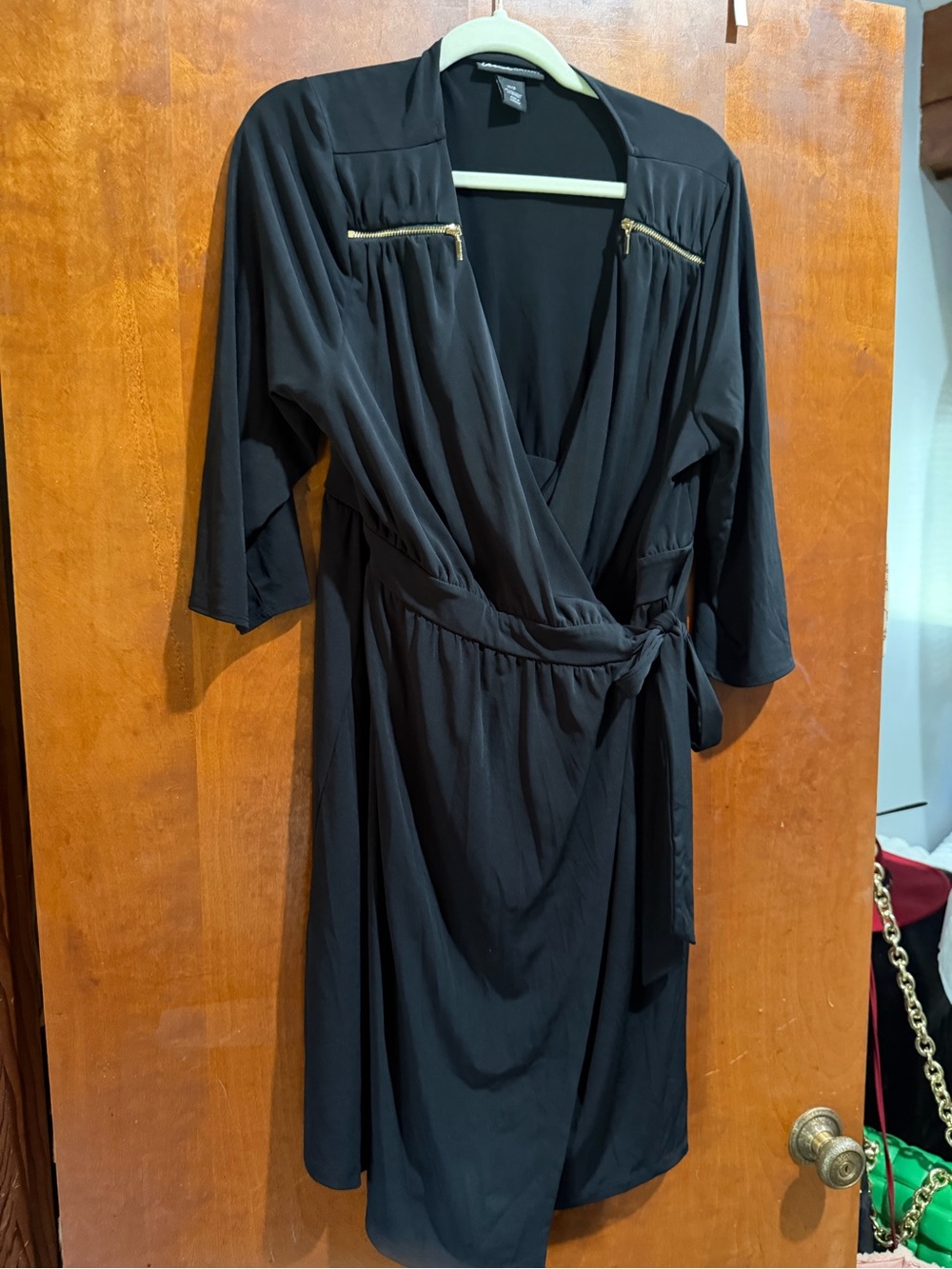 Lane Bryant Black Wrap Robe with Gold Zipper Detail